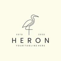 monoline heron bird with  linear style logo vector icon design template illustration