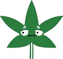 flat color retro cartoon marijuana leaf vector