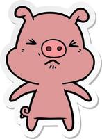 sticker of a cartoon angry pig vector