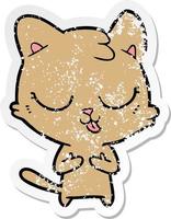 distressed sticker of a cartoon cat vector