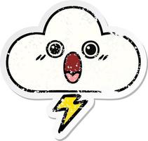 distressed sticker of a cute cartoon storm cloud vector