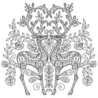 Deer and heart hand drawn for adult coloring book vector