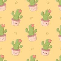 Kawaii seamless pattern with cactuses with funny faces. Cute print for phone case, backgrounds, fashion, wrapping paper and textile. Vector Illustration