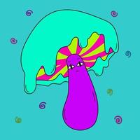 Psychedelic acid leaked mushroom with face on green background. vector