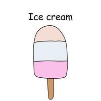 pink, white ice cream on a stick, frozen ice, ice cream vector doodle illustration
