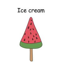 Watermelon ice cream on a stick, frozen ice, ice cream vector doodle illustration