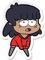 sticker of a cartoon tired woman vector