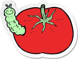 pegatina de un tomate de dibujos animados con bicho vector