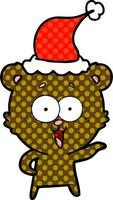 laughing teddy  bear comic book style illustration of a wearing santa hat vector