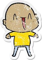 distressed sticker of a happy cartoon bald man vector