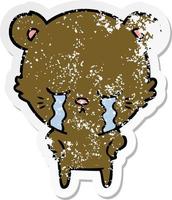 distressed sticker of a crying cartoon bear vector