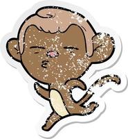 distressed sticker of a cartoon suspicious monkey vector