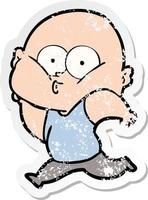 distressed sticker of a cartoon bald man staring vector