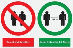 no se peguen juntos. distanciamiento social 1-2 metros. signo de información de prevención de propagación de infecciones d vector