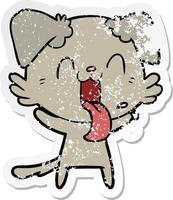 distressed sticker of a cartoon panting dog