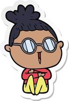 sticker of a cartoon woman wearing spectacles vector