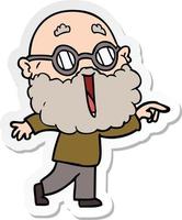 sticker of a cartoon joyful man with beard pointing finger vector