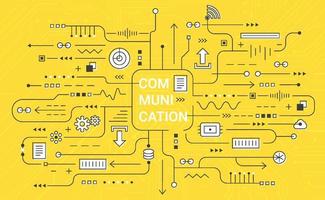 Communication visualization connection concept. Technology data array visual on yellow background with circuit for web, banner. Vector illustration