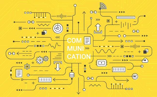 Communication visualization connection concept. Technology data array visual on yellow background with circuit for web, banner. Vector illustration