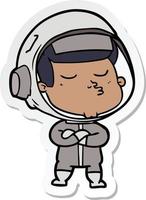 sticker of a cartoon confident astronaut vector