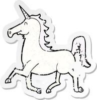 pegatina retro angustiada de un unicornio de dibujos animados vector