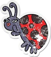 distressed sticker of a cartoon ladybug vector