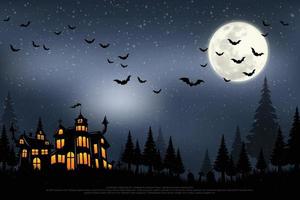 castillo, casa embrujada y manos fantasmas, tumba en noche de luna llena. ilustrador vectorial eps 10. vector