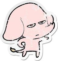 distressed sticker of a annoyed cartoon elephant vector