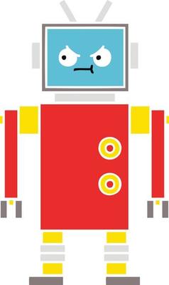 flat color retro cartoon robot