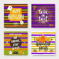 Vector set of Halloween holidays hand drawn posters or invitations with handwritten calligraphy greetings, words and phrases.