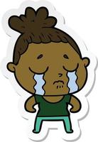 sticker of a cartoon tough woman crying vector