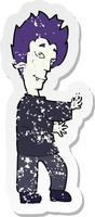 retro distressed sticker of a cartoon vampire vector