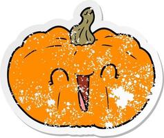 distressed sticker of a cartoon pumpkin vector