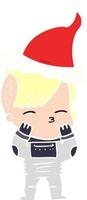 flat color illustration of a girl wearing futuristic clothes wearing santa hat vector