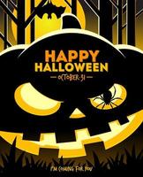 Halloween vector illustration - jack-o-lantern smiling pumpkin in the night forest