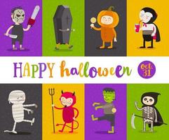 Set of Halloween cartoon characters. Vector illustration.