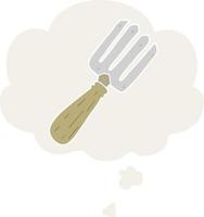 cartoon fork and thought bubble in retro style vector