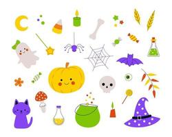 Vector set of cute cartoon characters and Halloween items