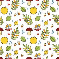 Seamless autumn pattern with leaves, mushrooms and berries vector