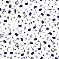 Seamless vector musical pattern. Hand drawn black silhouettes of music notes and signs on white background