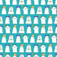 Cute seamless vector pattern with funny little ghosts