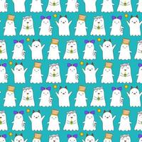 Cute seamless vector pattern with funny little ghosts