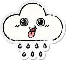 distressed sticker of a cute cartoon rain cloud vector