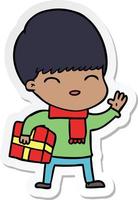 sticker of a happy cartoon boy vector
