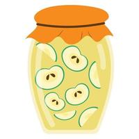 Jar with apple compote in cartoon style, vector isolated on a white background.