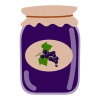 A jar of currant jam in cartoon style, vector isolated on a white background