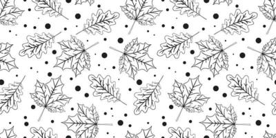 Leaves pattern. Seamless pattern with black autumn leaves on white background. vector