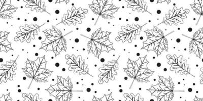 Leaves pattern. Seamless pattern with black autumn leaves on white background. vector