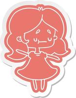 cartoon sticker of a cute kawaii girl vector