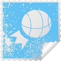 símbolo de pegatina de peeling cuadrado angustiado pelota de baloncesto vector